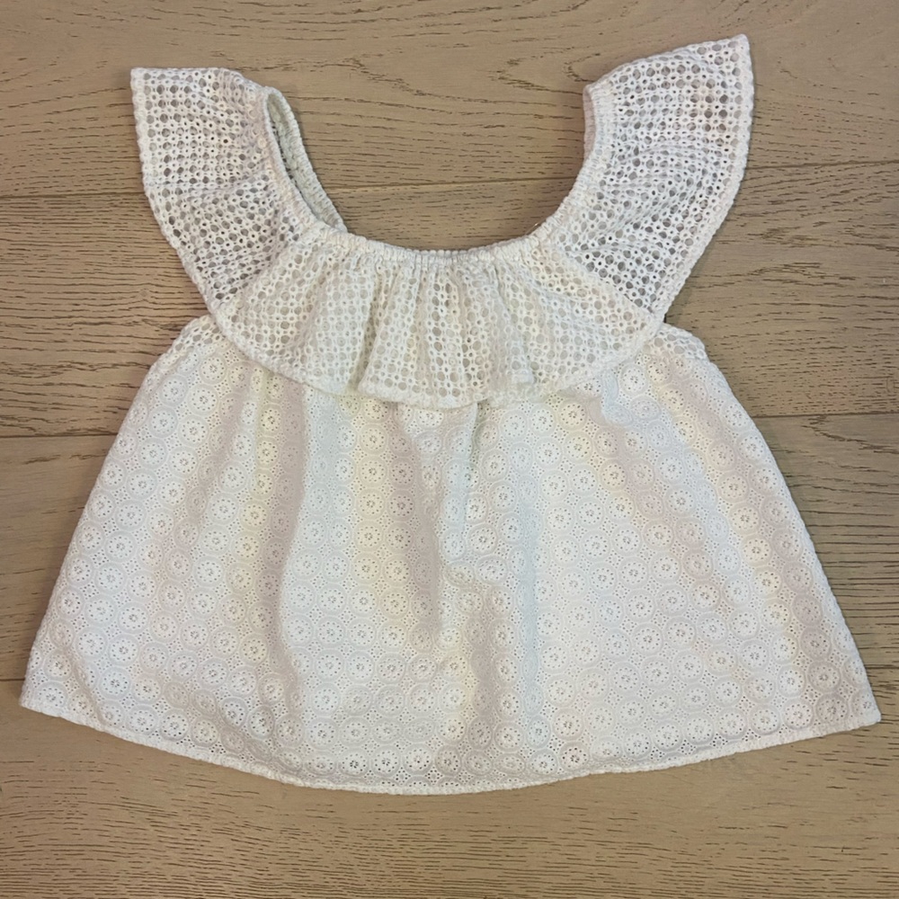 REBECCA MINKOFF Cotton Eyelet Off The Shoulder Top Small White Ruffle NWOT - Picture 2 of 10